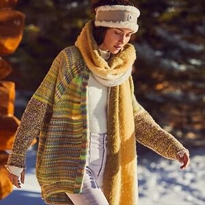 Free People Chocolate Lime Combo Sedona Cardi Sweater Size Med NWT